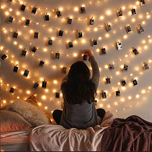 [IP65 Waterproof] Christmas String Lights Outdoor, 50 LED Fairy Lights Battery Operated 16.4Ft Green Cable with 8 Modes, Timer and Memory for Xmas Tree, Halloween, Party, Wedding, Garden - 2 Pack
