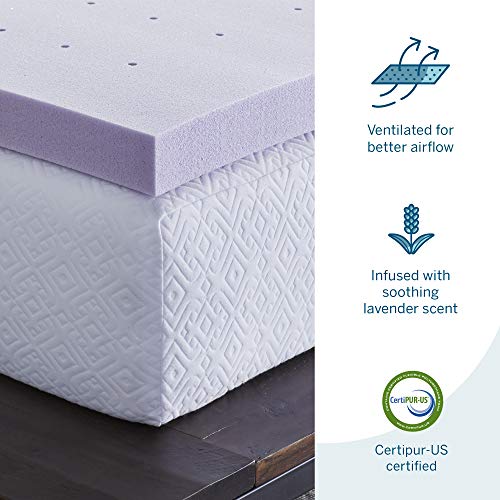 LUCID 3 Inch Lavender Infused Memory Foam Mattress Topper Ventilated