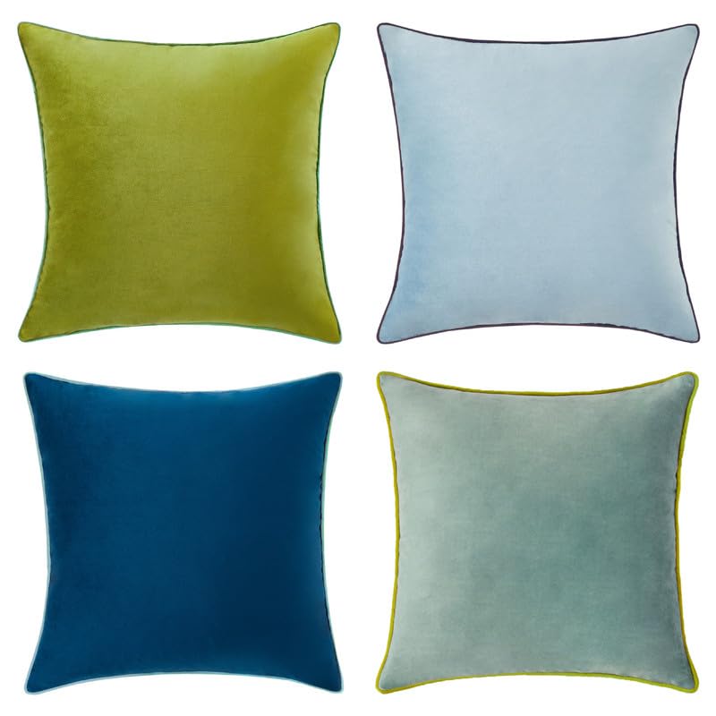 Photo 1 of MONDAY MOOSE Decorative Throw Pillow Covers Cushion Cases, Set of 4 Soft Velvet Modern Double-Sided Designs, Mix and Match for Home Decor, Pillow Inserts Not Included (16x16 inch, Green/Blue)
