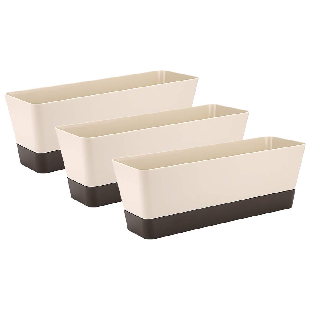 Skelang 3 Pcs Small Rectangle Plant Pot, Succulent Planter Box with Drainage Holes, Planter Trough for Coffee Table, Dining Table, Outdoor Table, Windowsill