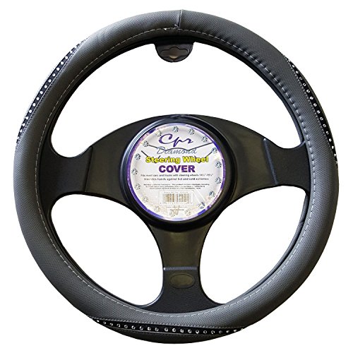 Embedded Crystal Accent Steering Wheel Cover - Gray
