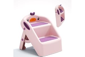 MSPRLS Toddler Kids Step Stool for Bathroom Sink Pink| Foldable 2 Step Stool for Kids 1-4 Years Old | Dual Height 15.5" Child Kitchen Helper with Handles - Easy to Move, Slip-Resistant