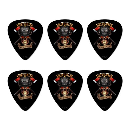 Firefighter Skull First In Last Out Fireman Novelty Guitar Picks Medium Gauge - Set of 6