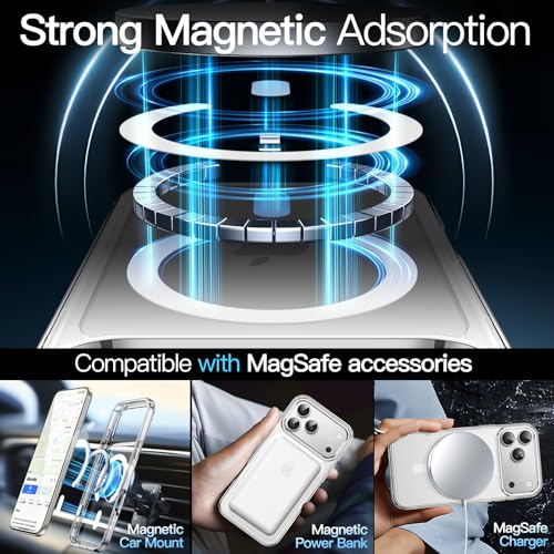 JETech Funda Magnética para iPhone 17 Pro 6.3 Pulgadas Compatible con MagSafe, Carcasa Antigolpes, Anti-Arañazos Respaldo Transparente (Transparente)