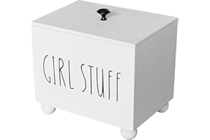 CHONIC Tampon Holder for Bathroom, Farmhouse Pad Storage Container, Rustic Wood Bathroom Storage Bin with Lid, Period Organizer for Women, Feminine Products Caddy, Bathroom Accessories Decor Box (White)