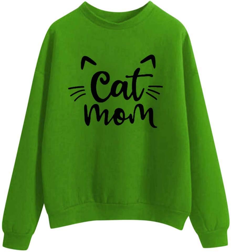 Whycat Cat Mom Sweatshirt Women, Crew Neck Lettering Sweatshirt Cat Tops Long Sleeve T-Shirt Cute School Girl Sweatshirt Jumper Tops Perfect for Fall