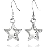 3D Star Drop Earrings for Women with 925 Sterling Silver French Hook Ear Wires,Hypoallergenic Lightweight Dangle Jewelry Gifts for Her