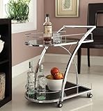 Chrome Metal Bar Tea Serving Cart With Tempered Glass (Kitchen)
