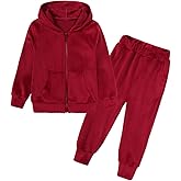 MYGBCPJS Boys Girls 2 Pcs Velour Zipper Tracksuit Sweatsuit Kids Long Sleeve Pullover Hoodie + Elastic Waist Sweatpants Set