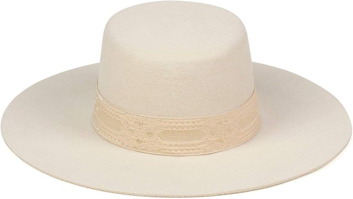 Lack Of Color Women's The Sierra Gold WideBrimmed Wool Boater Hat Color Cream Size Small (55cm)