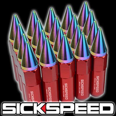 Sickspeed 20 Red/Neo Chrome Spiked Aluminum Extended Tuner 60Mm Lug Nuts Wheel 12X1.25 L12 for Geo Tracker