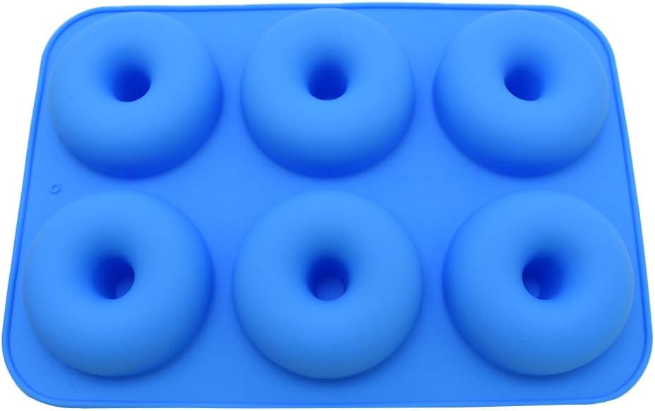 Winkey 6-Cavity Silicone Donut Baking Pan Non-Stick Mold Dishwasher Decoration Tools (Blue)