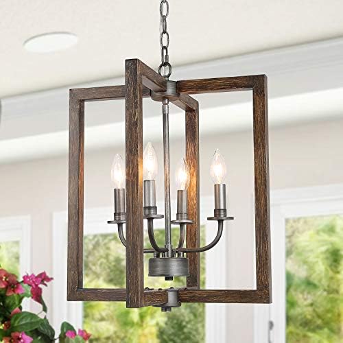 Ksana Farmhouse Foyer Lighting Fauxwood Pendant Chandeliers For Dining Rooms 4Light Kitchen Island Light Fixtures