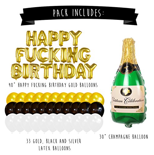 Gold Birthday and Champagne Balloon Set - Birthday Party Decorations - 21st - 30th - 40th - 50th - Funny Birthday Party Supplies