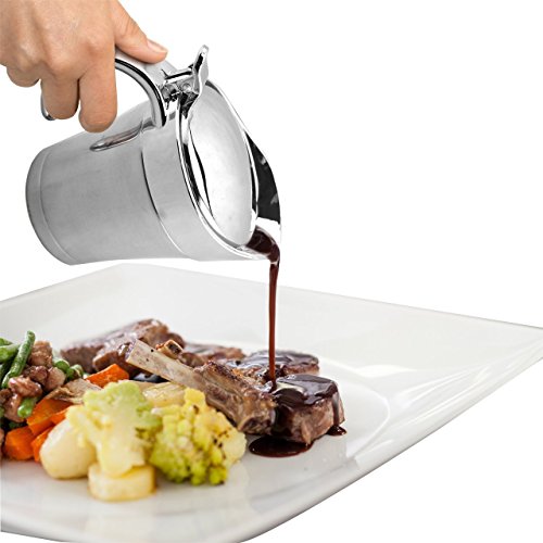 HONGJING Stainless Steel Double Insulated Gravy Boat / Sauce Jug - with Hinged Lid & 400ML Capacity keep Gravy & Sauces Hot