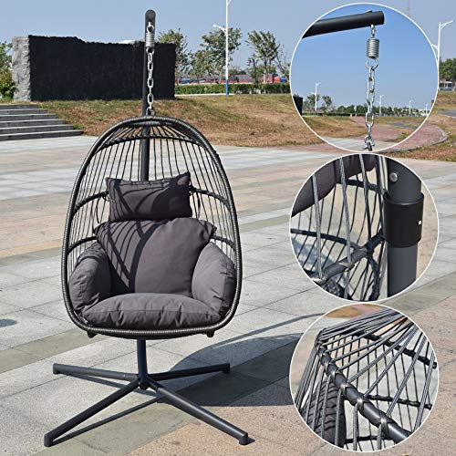Homgrace Hanging Basket Egg Chair, Detachable Wicker Hanging Swing Chair with Cushion Stand … (Model 3)