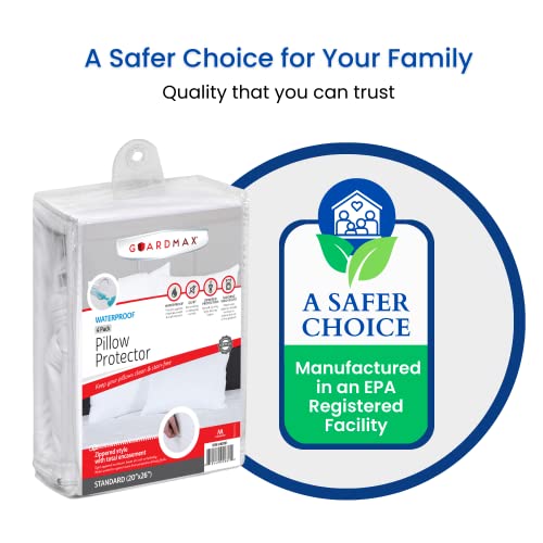 Guardmax Waterproof Pillow Protector Standard Size Zippered Bed Bug