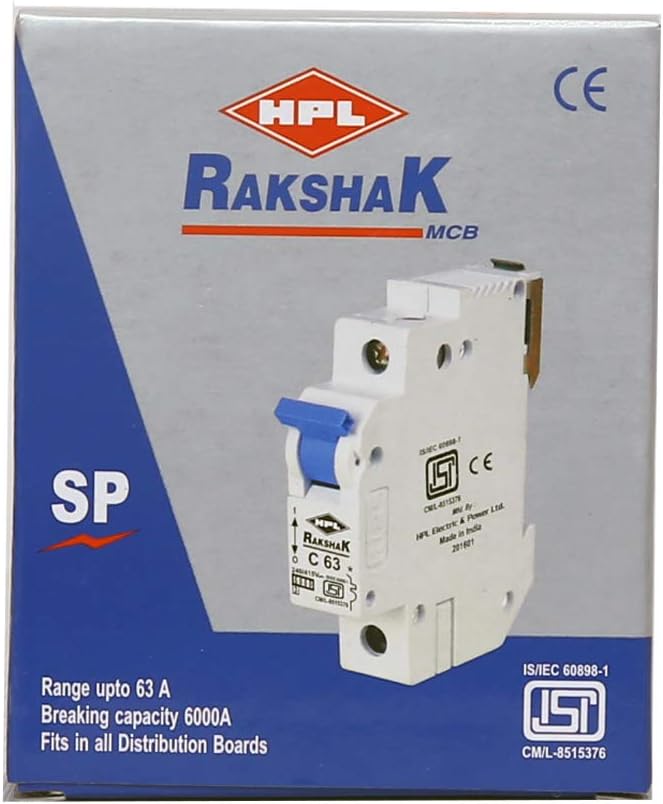 Hpl Rakshak Polycarbonate 6a Single Pole 6 Ka C Curve Mcb Miniature Circuit Breakers White 1 Pack Amazon In Home Improvement