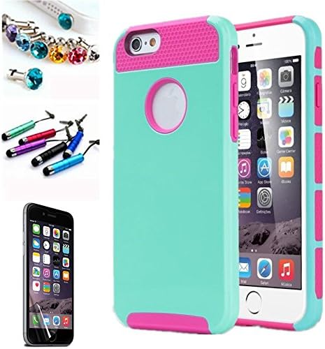 iPhone 6 Case (4.7 inch), G-i-Mall [Heavy Duty] [Hybrid Style] Case for Apple iPhone 6 4.7inch 2-Piece Style Hybrid Hard Cover (Green+Hot Pink)