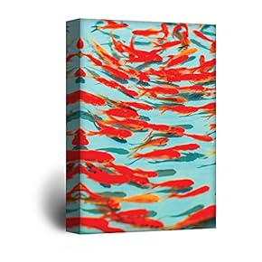 Canvas Wall Art - Swimming Red Goldfish - Giclee Print Gallery Wrap Modern Home Art Ready to Hang - 12x18 inches