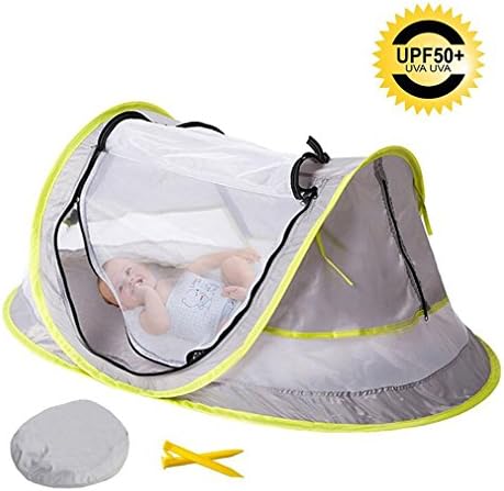 Bersun Instant Portable Pop Up Beach Play Tent, Baby Travel Bed Mosquito Net UPF 50+ UV Protection Sun Shelters with 2 Pegs, Beach Shade for Baby