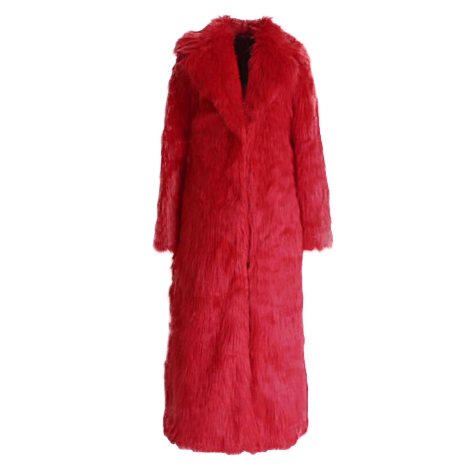 Photo 1 of Colf Men's Winter Faux Fur Coat Long Sleeve Outwear Turn Collar Parka Fluffy Jacket Overcoat (Red, XX-Large)