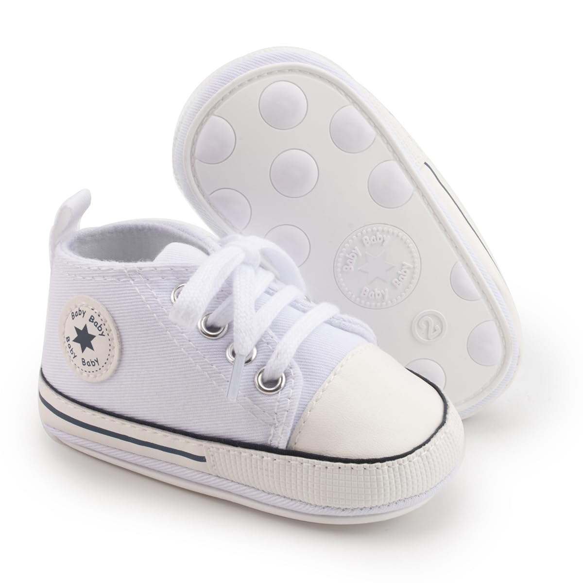 Photo 1 of KIDSUN Tutoo Unisex Baby Boys Girls High Top Sneaker Soft Anti-Slip Sole Newborn Infant First Walkers Canvas Denim Shoes