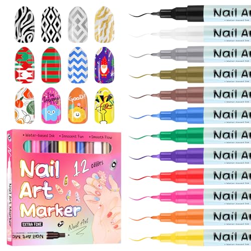 Kalolary 12 Color 3D Nail Art Pens Set