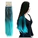 KISSPAT Turquoise Fashion Ombre Dip Dyed Straight Hair Extension, Synthetic Clip In Hair Extensions, 5 Clips , 23-24