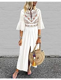 CNFIO Vestido largo con diseño floral bohemio para mujer