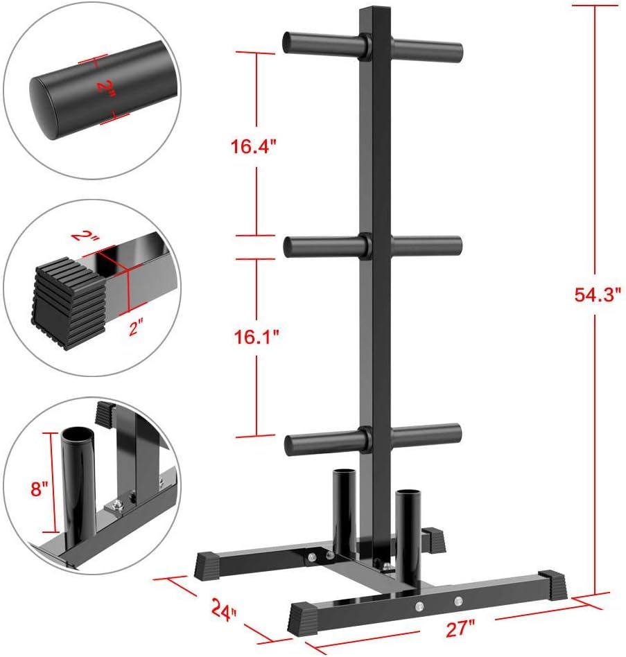 YAHEETECH Olympic Weight Rack/Tree with Bar Holder for 2 Inch Barbell/Bumper Plates Heavy Duty Stand Black : Sports & Outdoors