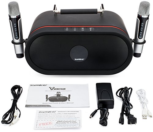 SoundBeast Minotaur All-In-One Karaoke, Music, Portable PA Bluetooth Speaker System with 2 Wireless Microphones