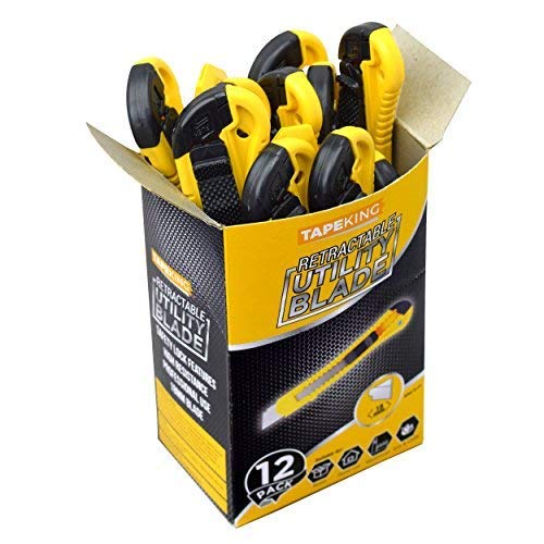 Tape King Utility Knife Box Cutters (12-Pack Bulk, 18mm Wide Blade Cutter) - Retractable, Compact, Extended Use for Heavy Duty Office, Home, Arts Crafts, Hobby for Cutting Boxes, Cartons, Cardboard - Thumbnail 7