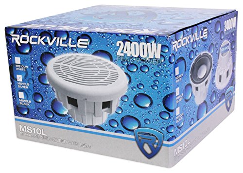 Rockville MS10LS 10" 2400 Watt Silver Marine/Boat 10" Subwoofer with LED+Remote