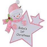 Personalized Baby's First Christmas Ornament 2025 - Baby Girl's 1st Christmas Keepsake Gifts - Baby Announcement - Pink Baby Star Ornament
