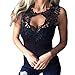 Tiantianmei Women's Sexy Sleeveless Cut Out Lace Neck Tank Top Black S