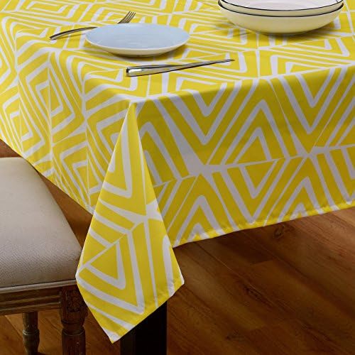 KindoBest Bright Yellow Tablecloth Rectangular Oxford Plastic Geometry Pattern Washable for Dinner/Picnic/Home Decoration Assorted Size (55×71 inch)
