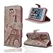 TRURENDI Vintage Retro Paris Eiffel Tower Girls Cute Animal Painted Art Series PU Leather Wallet Flip Case Cover with Card Slot and Magnetic Snap for iPhone 4/4S (Eiffel Tower & Flowers)