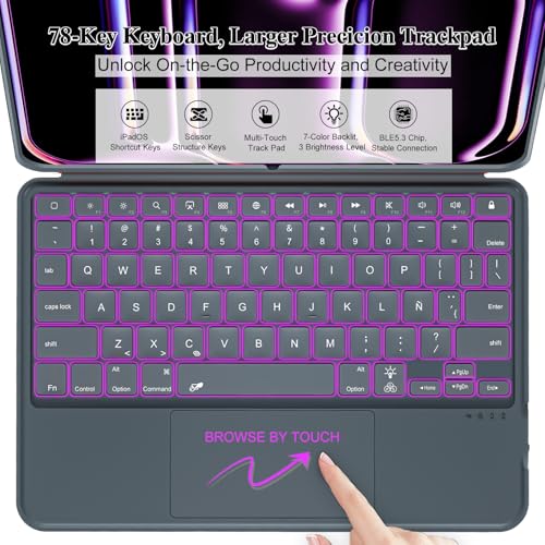 iPad Pro 13-inch Case with Keyboard (M5 2025, M4 2024), Magnetic Detachable Backlit, Multi-Touch Touch Panel, Horizontal/Vertical, 160° Adjustable Stand, Slim Protective Case (Grey)