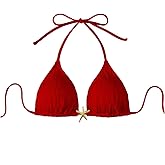 WDIRARA Women's Halter Triangle String Bikini Top Metal Starfish Tie Backless Swim Tops