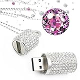 Techkey USB Flash Drive,Bling Rhinestone Diamond Crystal Glitter Lipstick Case Shining Jewelry Necklace,16GB,Pure Silver