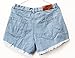 FV RELAY® Women's Blue Destroyed Mid Waist Ripped Hole Wash Denim Shorts Jeans