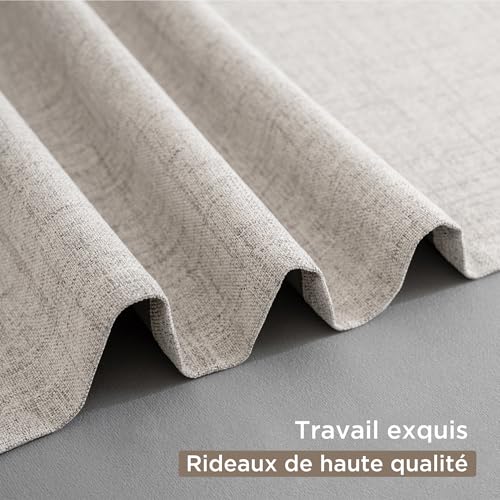 CUCRAF 100% Thermal Blackout Curtain, 2 Pieces, L140 x H245, Thermal Linen Curtain, Anti Cold and Heat Insulation Opaque Curtain with Eyelets, Light Insulation, Anti-UV, White