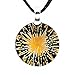 Hand Blown Venetian Murano Glass Black Yellow Daisy Flower Round Pendant Necklace, 18-20''
