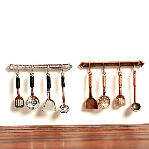 WXLAA 5PCS 1/12 Dollhouse Cooking Hanging Utensils Tool Kitchen Toys Silvery