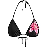 WDIRARA Women's Floral Triangle Bikini Top Sexy Halter String Micro Swimsuit Tops