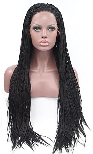 NEWFB Synthetic Hair Box Braids Lace Front Wigs Crochet Hair Small 3X Braided Wigs Braiding Hair Natural Black Color 22 Inches