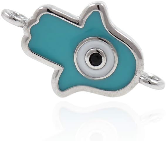 Hamsa Hand Connector Spacers,Turquoise Enamel Evil Eye Links,DIY Jewelry Supplies 16x10mm(10Pcs,Silver)