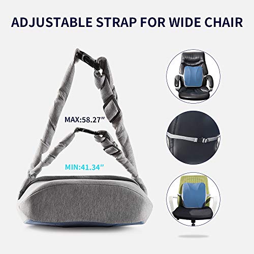 Jiaao Large Memory Foam Lumbar Support Pillow - Orthopedic Design for Relieves Lower Back Pain, Back Cushion for Office Chairs & Car, Breathable Cover, Adjustable Strap