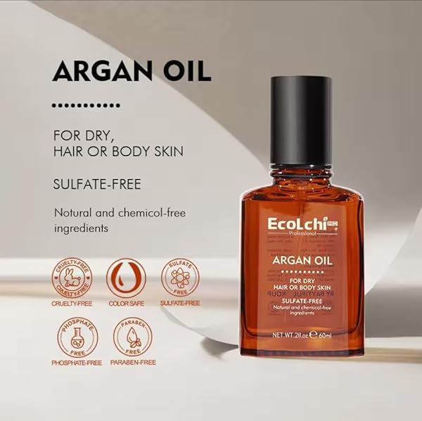 ECOLCHI PRO PROFESSIONAL ARGAN OIL FOR HAIR AND BODY – 2.1 FL OZ (60ML) – MOISTURIZING & REPAIRING, SULFATE-FREE, PARABEN-FREE, COLLAGEN & SHEA BUTTER INFUSED, IDEAL FOR DRY HAIR AND SKIN